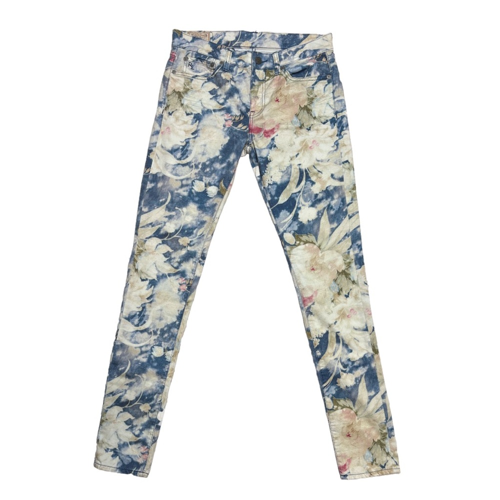 Polo Ralph Lauren Floral Tompkins Low Rise Skinny Jeans Blue Size 28 Like New